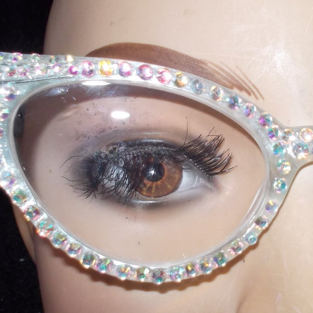 50'S STYLE CATEYE BLINGED OUT READING GLASSES 100'S OF RHINESTONES